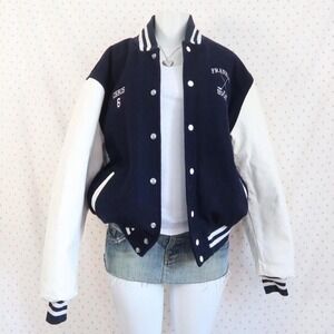 y2k navy & white varsity letterman jacket